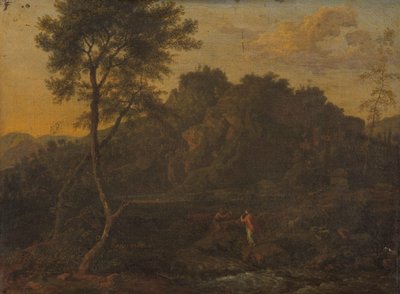 Nymfi ja paimen tekevät musiikkia maisemassa tekijältä Abraham Genoels (attributed to)