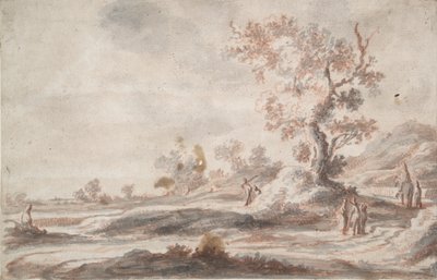 Maisema vanhalla puulla ja hahmoilla tekijältä Abraham Genoels