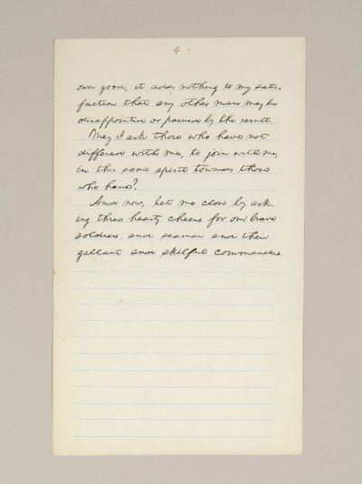 Nimikirjoituskäsikirjoitus Lincolnin vaalivoittopuheesta presidenttinä, joka pidettiin Washington DC:ssä Valkoisen talon ikkunasta iltana 10. marraskuuta tekijältä Abraham Lincoln