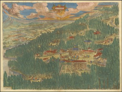Abraham Orteliuksen kuvitteellinen näkymä Daphneen Antiokiassa vuonna 1624. tekijältä Abraham Ortelius