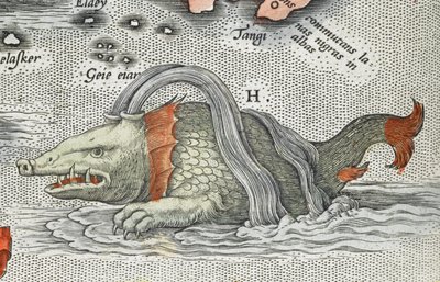 Yksityiskohta merihirviöstä, Typus orbis terrarumista] (albumin päänimi, sisältää 90 karttaa) tekijältä Abraham Ortelius