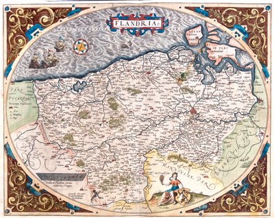 Ranska (alue: Nord-Pas de Calais), Belgia (alue: Flanderi, Pohjois-Vallonia), Alankomaat (maakunta: Zeeland). tekijältä Abraham Ortelius