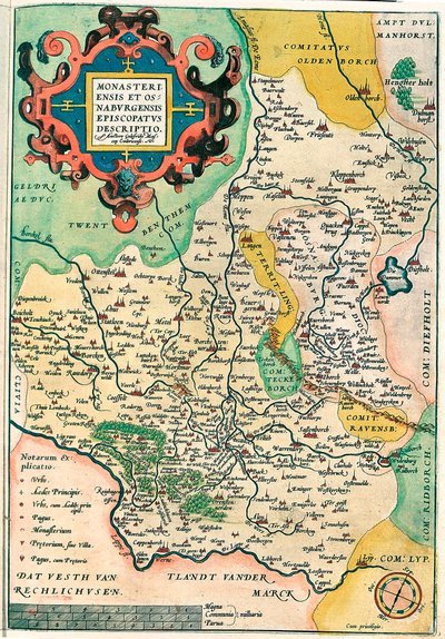 Itä-Franssia: Monasteriensis Et Osnaburgensis Episcopate Kuvaus Frankenin maantieteellinen kartta Saksassa Abraham Orteliuksen (Oertel, Ortell tai Ortel) "Theatrum Orbis Terrarumista" tekijältä Abraham Ortelius