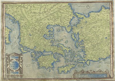 Kreikan kartta Graecia, Sophiani (otsikko esineessä) tekijältä Abraham Ortelius