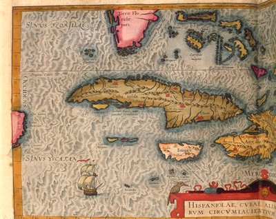 Kuuban ja Jamaikan kartta, Abraham Orteliuksen Theatrum Orbis Terrarumilta, painettu Antwerpenissä tekijältä Abraham Ortelius