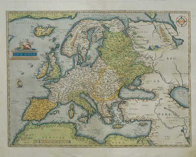 Euroopan kartta, Abraham Orteliuksen Theatrum Orbis Terrarumilta tekijältä Abraham Ortelius
