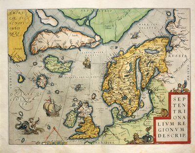 Pohjois-Euroopan kartta, Abraham Orteliuksen Theatrum Orbis Terrarumilta tekijältä Abraham Ortelius