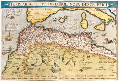 Marokko, Algeria, Tunisia, Länsi-Libya, Länsi-Sahara, Mauritania, Senegal, Mali, Niger. tekijältä Abraham Ortelius