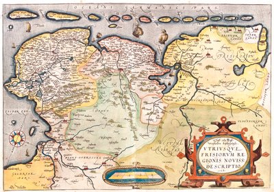 Alankomaat (maakunnat: Overijssel, Flevoland, Drenthe, Friesland, Groningen), Saksa (osavaltiot: Niedersachsen, Nordrhein-Westfalen). tekijältä Abraham Ortelius