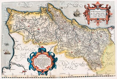 Portugalin alueen kartta Abraham Orteliuksen (Oertel, Ortell tai Ortel) "Theatrum Orbis Terrarumista". tekijältä Abraham Ortelius