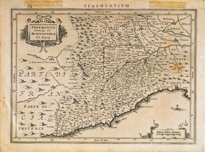 Piemonten ruhtinaskunta, Monferraton herttuakunta, Länsi-Liguria ja osa Itä-Ligurian aluetta, Abraham Orteliuksen Theatrum Orbis Terrarumista tekijältä Abraham Ortelius