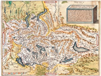 Sveitsi, Saksa (osavaltio: Baden-Württemberg, Baijeri), Itävalta (osavaltio: Voralberg), Liechtenstein, Italia (alue: Trentino-Alto Adige, Lombardia, Piemonte, Aostanlaakso), Ranska (alue: Franche-Comté, Rhône-Alpes, Alsace), tekijältä Abraham Ortelius
