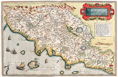 Suchciae Kuvaus kirjoittajalta Hieronymo Bellamarto Maantieteellinen kartta Toscanan alueesta Italiassa Abraham Orteliuksen (Oertel, Ortell tai Ortel) "Theatrum Orbis Terrarumista" tekijältä Abraham Ortelius