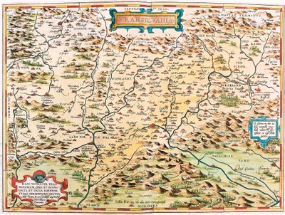 Transilvania Maantieteellinen kartta Transilvanian alueesta (Transylvania) Abraham Orteliuksen (Oertel, Ortell tai Ortel) "Theatrum Orbis Terrarumista" tekijältä Abraham Ortelius