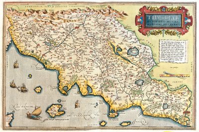 Toscana, läntinen eteläinen Emilia-Romagna, Umbria, pohjoinen Lazio, Italia. tekijältä Abraham Ortelius