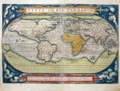 Maailmankartta Theatrum Orbis Terrarumilta, kirjoittanut Abraham Ortelius tekijältä Abraham Ortelius