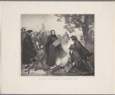 Luther polttaa härän Luther polttaa paavin bullan (otsikko esineessä) tekijältä Abraham Pieter Felix