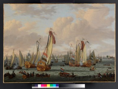 Merisotapeli Y-tiellä ennen Amsterdamia, ennen vuotta 1710 tekijältä Abraham Storck