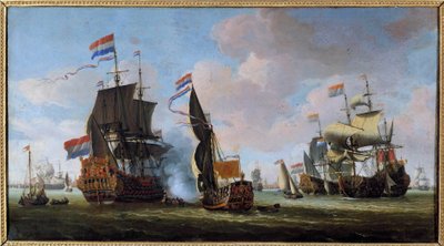 Meri: meritaistelun kohtaus Abraham Storckin (1635-1710) maalaus 1600-luvun Angers, Kuvataidemuseo tekijältä Abraham Storck