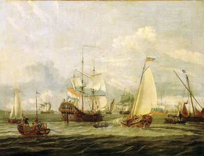 Venäjän tsaari Pietari Suuri (1672-1725) tarkastamassa venettä Amsterdamissa (Hollanti). Abraham Storckin (1635-1710) öljy kankaalle. tekijältä Abraham Storck