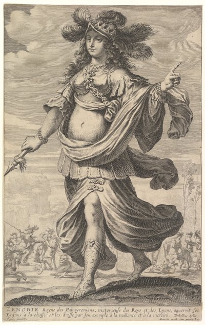 Zenobia, kuvitus Pierre Le Moynen teoksesta "The Gallery of Strong Women", n. 1647 (etsaus ja kaiverrus) tekijältä Abraham and Rousselet Gilles Bosse