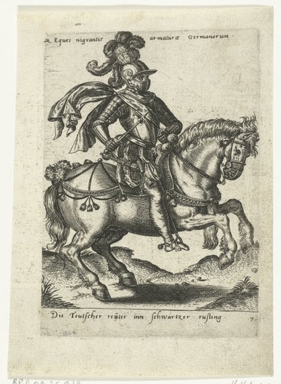 Saksalainen ratsastaja mustassa panssarissa tekijältä Abraham de Bruyn (attributed to)