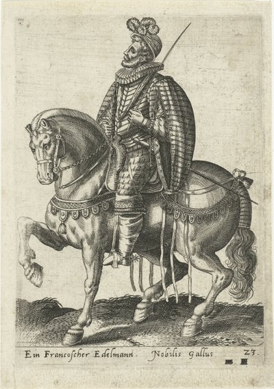 Ranskalainen aatelismies hevosen selässä tekijältä Abraham de Bruyn (attributed to)