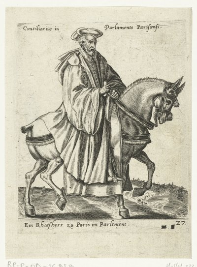Ranskalainen valtuutettu hevosen selässä tekijältä Abraham de Bruyn (attributed to)