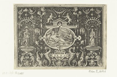 Danae ja Jupiter pitävät sateen kultakappaleista DANAE (otsikko esineessä) tekijältä Abraham de Bruyn