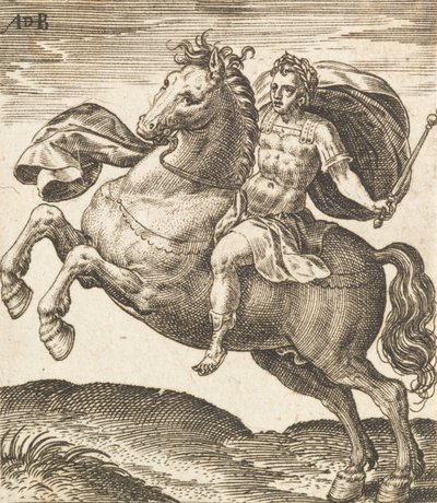 Domitianus kahdestatoista Caesarista hevosen selässä, n. 1565-1587. tekijältä Abraham de Bruyn