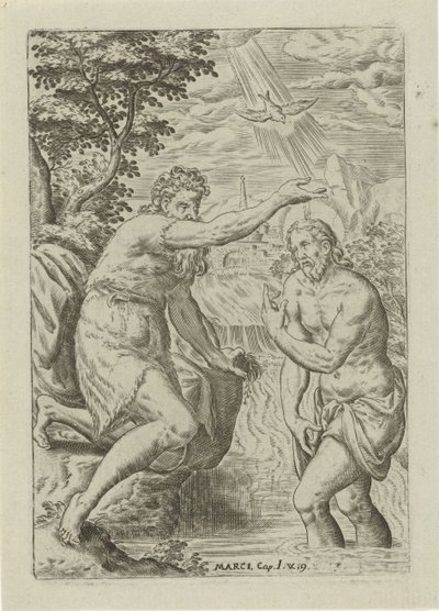 Kristuksen kaste Kohtauksia Raamatusta (sarjan nimi) Biblia sacra (sarjan nimi) tekijältä Abraham de Bruyn