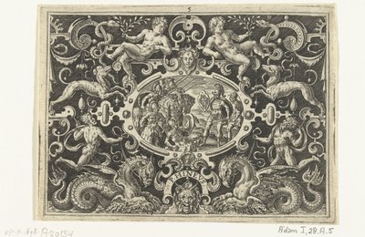 Perseus näyttää Medusa-kilvensä Phineukselle PHINEUS (otsikko esineessä) tekijältä Abraham de Bruyn