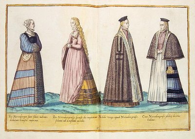 1500-luvun puvut Omnium Poene Gentium Imaginesista, julkaistu Kölnissä tekijältä Abraham de Bruyn