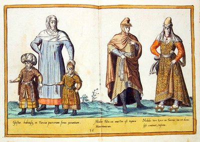 1500-luvun puvut Omnium Poene Gentium Imaginesista, julkaistu Kölnissä tekijältä Abraham de Bruyn