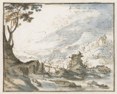 Vuoristoinen maisema puusillalla tekijältä Abraham de Vries
