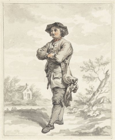 Seisova mies, kädet ristissä, kasvot vasemmalle tekijältä Abraham van Strij (I)