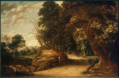 Metsäinen maisema lepäävien retkeilijöiden kanssa tekijältä Abraham van den Rande