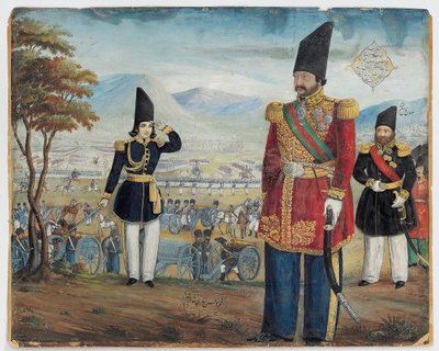Ardeshir Mirza ja Sulayman Khan Saham Al-Dowleh arvioivat joukkojaan, 1850-51 tekijältä Abul Hassan Ghaffari