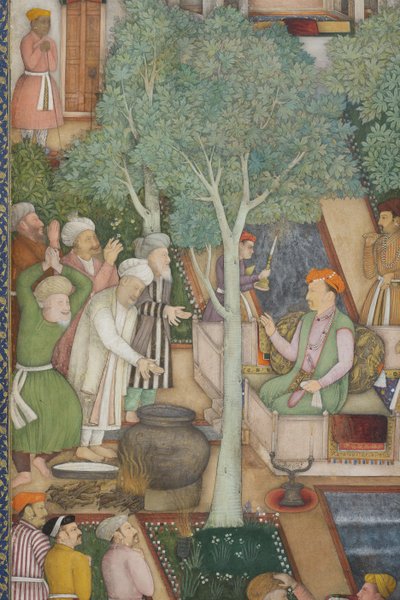 Yksityiskohta keisari Jahangirista pyhien miesten kanssa puutarhassa, n. 1615 (läpinäkymätön wc ja kultaa paperilla) tekijältä Abul Hassan Ghaffari