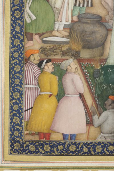 Yksityiskohta keisari Jahangirista pyhien miesten kanssa puutarhassa, n. 1615 (läpinäkymätön wc ja kultaa paperilla) tekijältä Abul Hassan Ghaffari