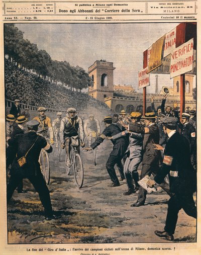 Voittaja Luigi Gannan saapuminen Milanon areenalle Giro d