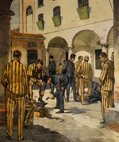 Siviiliuudistukset: ketjujen poistaminen Italian vankiloista, Achille Beltrame (1871-1945), La Domenica del Corriere, 3. lokakuuta 1902 tekijältä Achille Beltrame