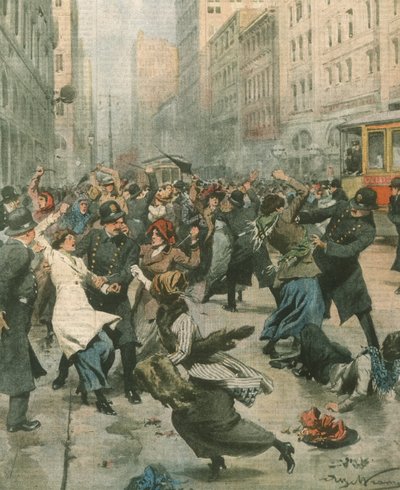 Kansikuva naisista, jotka protestoivat työttömyyttä vastaan kadulla; New York, USA tekijältä Achille Beltrame