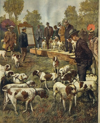 Koiranäyttely ja metsästyskoirien kenttäkokeet San Sirossa (Milano), kirjoittanut Achille Beltrame (1871-1945), La Domenica del Corrieresta, 2. heinäkuuta 1899 tekijältä Achille Beltrame