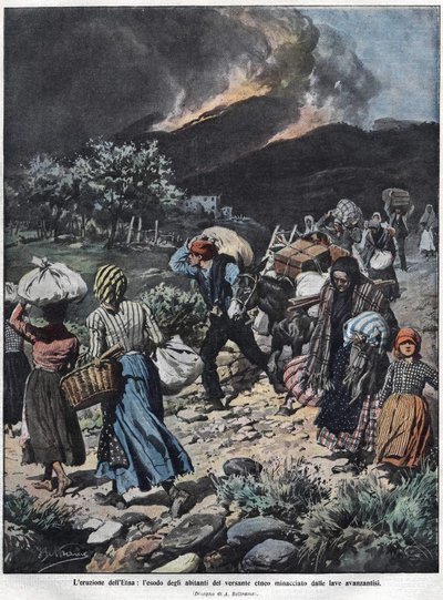 Etnan purkaus vuonna 1910. Kuvitus: Achilles Beltrame. tekijältä Achille Beltrame