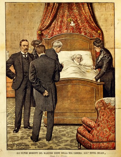 Giuseppe Verdi (1813-1901) kuolee, kuvitus: Achille Beltrame (1871-1945). Italia, 1900-luku. tekijältä Achille Beltrame