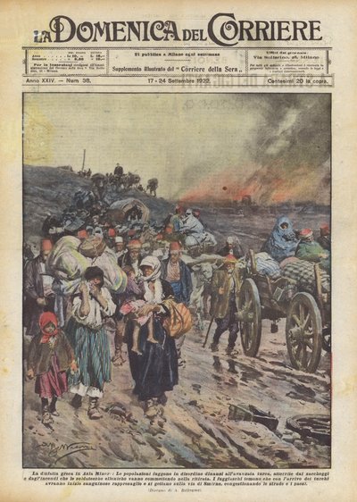 Kreikkalaiset pakenevat Smyrnasta, Kreikan ja Turkin sota (1919-22) 1922 tekijältä Achille Beltrame
