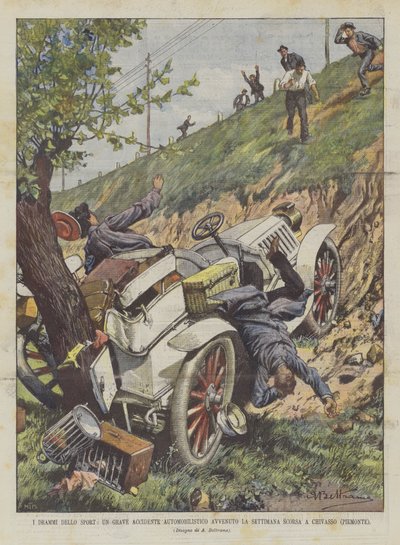Urheiludraamat, vakava auto-onnettomuus, joka tapahtui viime viikolla Chivassossa (Piedmont) tekijältä Achille Beltrame