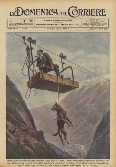Kantoiko köysiradan vaunu, joka meni alas Avisen (Aosta) laaksoon? tekijältä Achille Beltrame