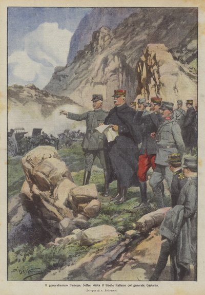 Ranskalainen generalissimo Joffre vierailee Italian rintamalla kenraali Cadornan kanssa tekijältä Achille Beltrame